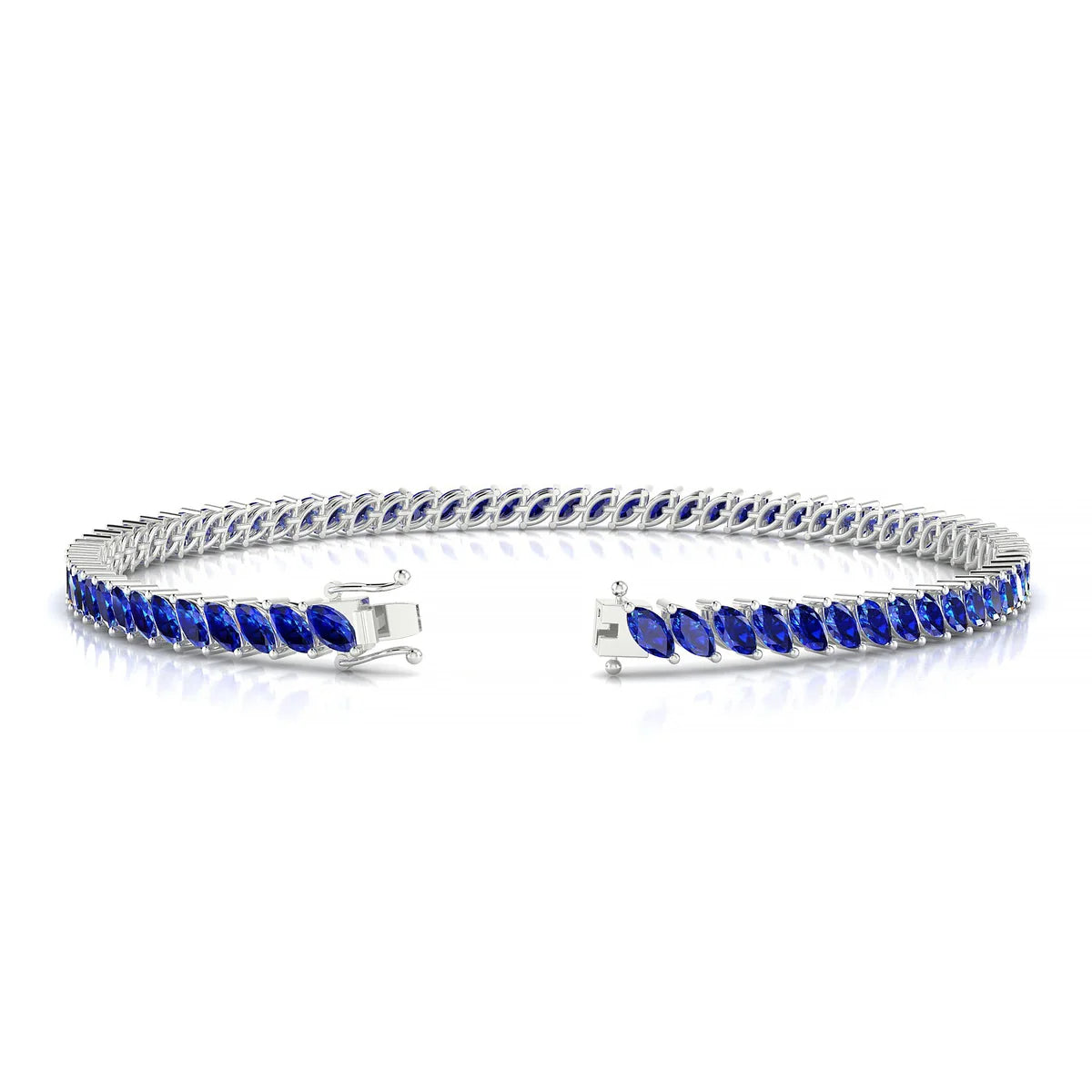Nile | 18k White Gold 4 x 2 mm Marquise Natural Sapphire Tennis Bracelet