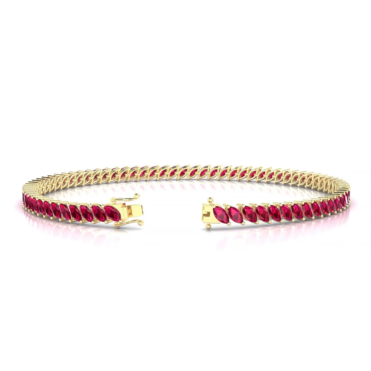 Nile | 18k Yellow Gold 4 x 2 mm Marquise Natural Ruby Tennis Bracelet