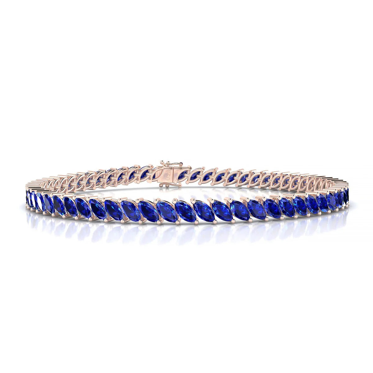 Nile | 18k Rose Gold 5 x 2.5 mm Marquise Natural Sapphire Tennis Bracelet