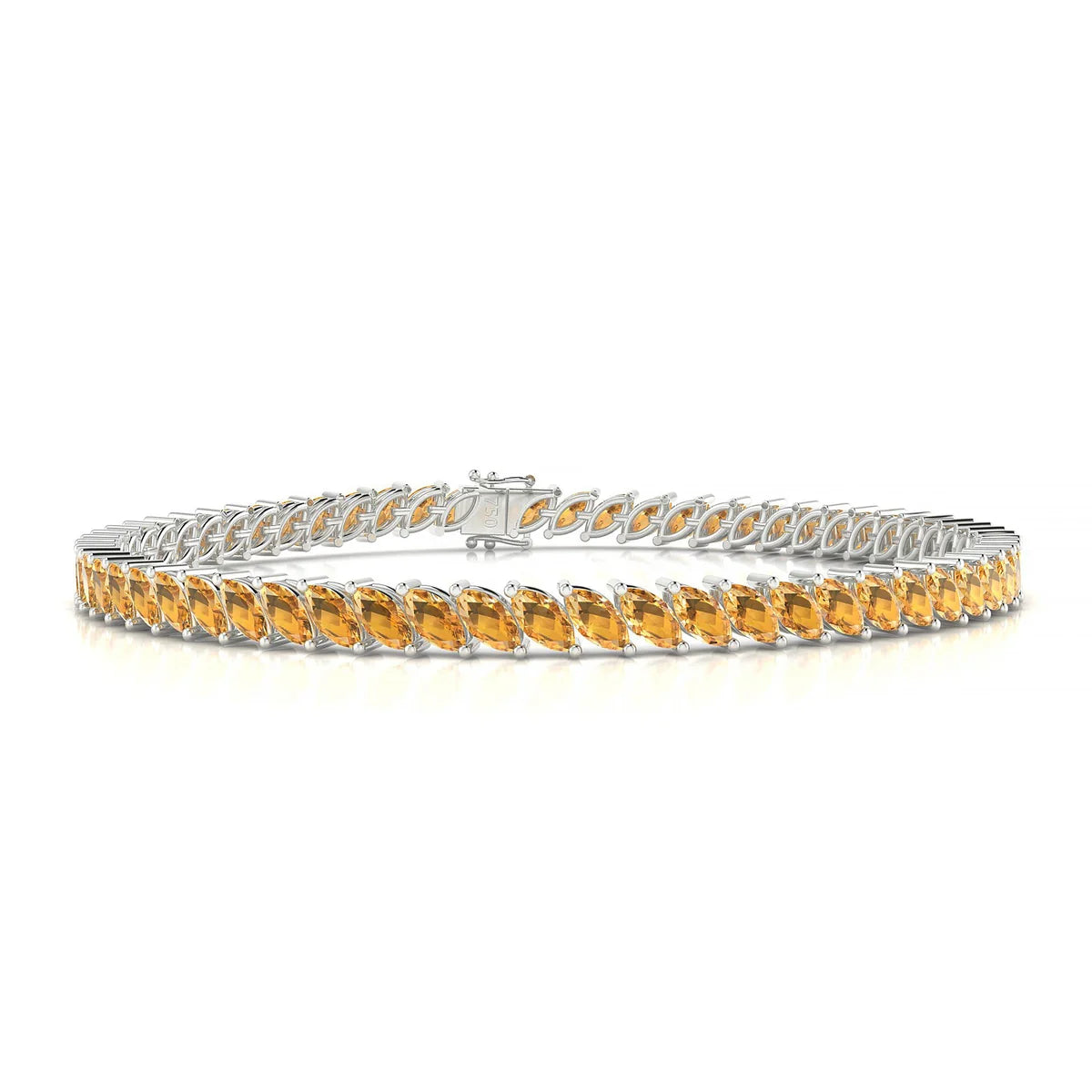 Nile | 18k White Gold 5 x 2.5 mm Marquise Natural Citrine Tennis Bracelet