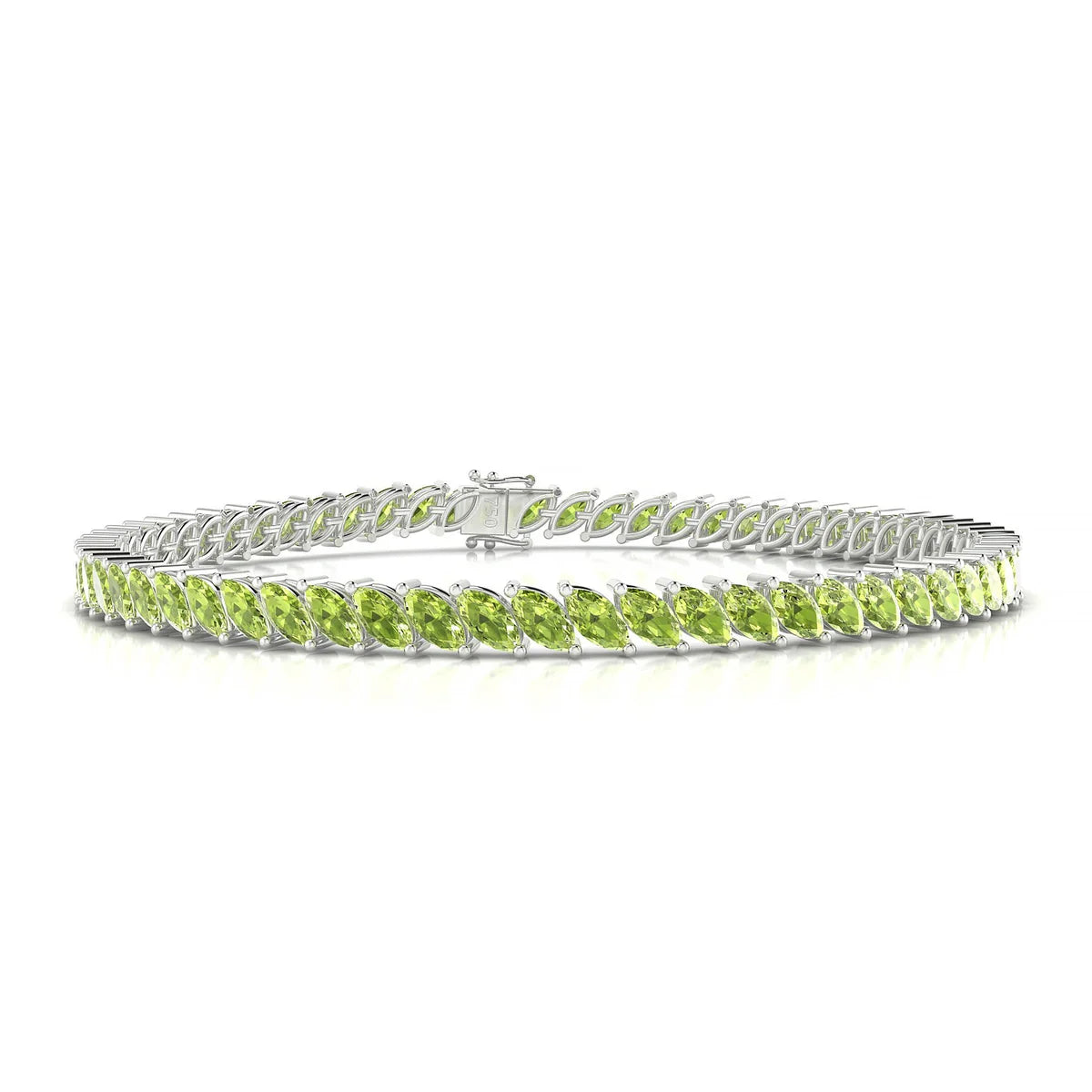 Nile | 18k White Gold 5 x 2.5 mm Marquise Natural Peridot Tennis Bracelet