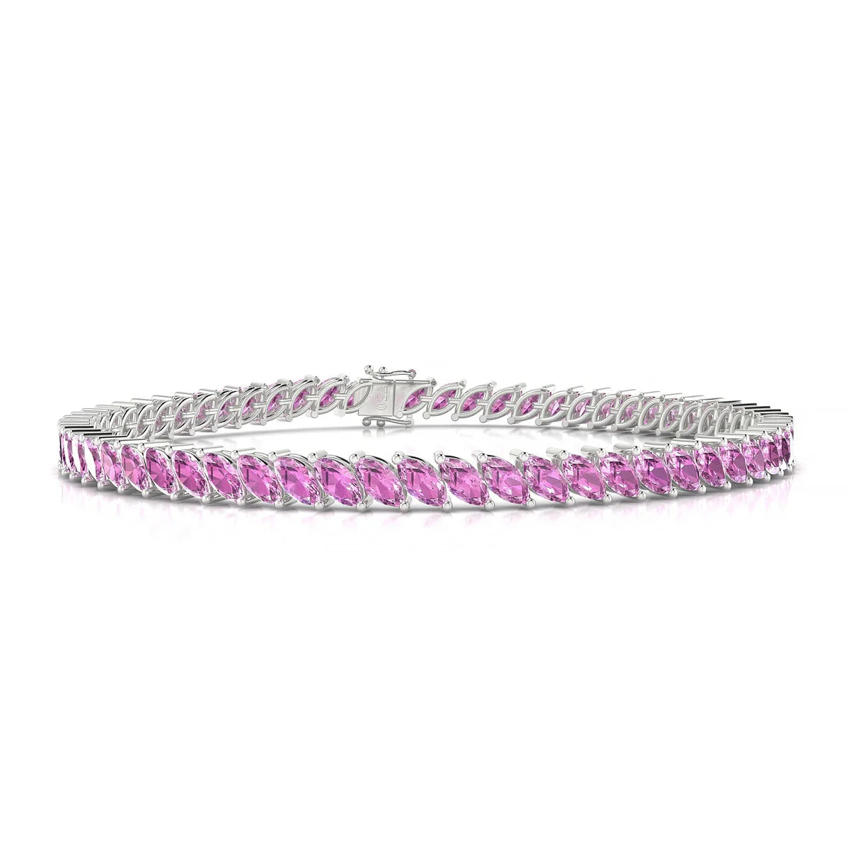Nile | 18k White Gold 5 x 2.5 mm Marquise Natural Pink Sapphire Tennis Bracelet