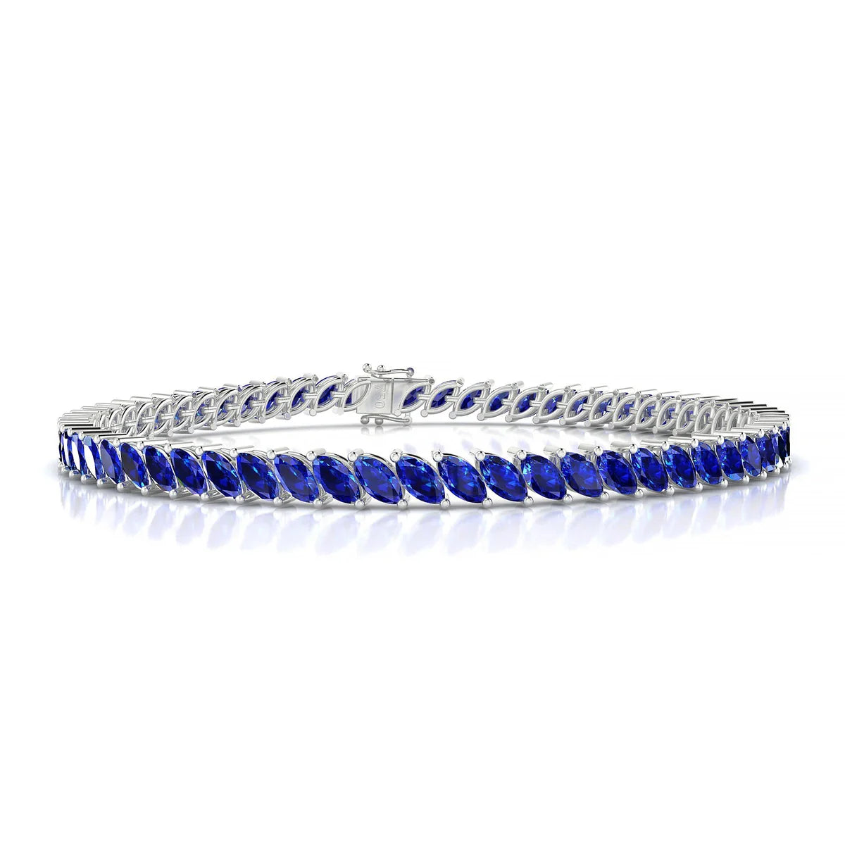 Nile | 18k White Gold 5 x 2.5 mm Marquise Natural Sapphire Tennis Bracelet