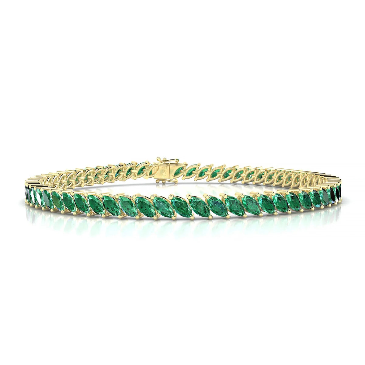 Nile | 18k Yellow Gold 5 x 2.5 mm Marquise Natural Emerald Tennis Bracelet