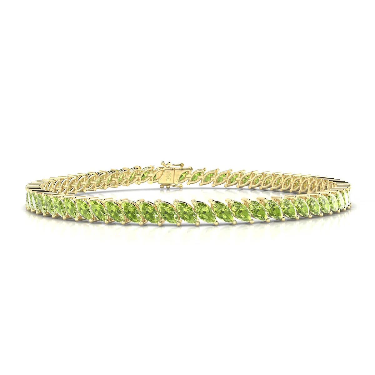Nile | 18k Yellow Gold 5 x 2.5 mm Marquise Natural Peridot Tennis Bracelet