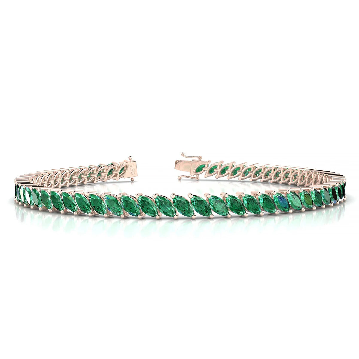 Nile | 18k Rose Gold 5 x 2.5 mm Marquise Natural Emerald Tennis Bracelet