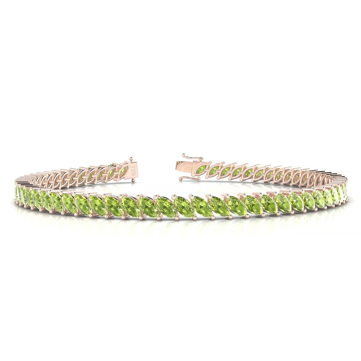 Nile | 18k Rose Gold 5 x 2.5 mm Marquise Natural Peridot Tennis Bracelet