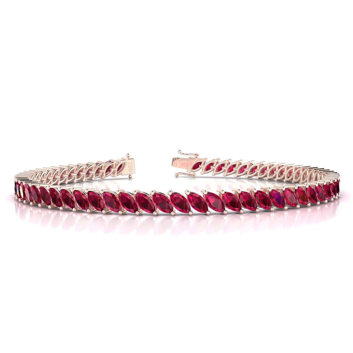 Nile | 18k Rose Gold 5 x 2.5 mm Marquise Natural Ruby Tennis Bracelet