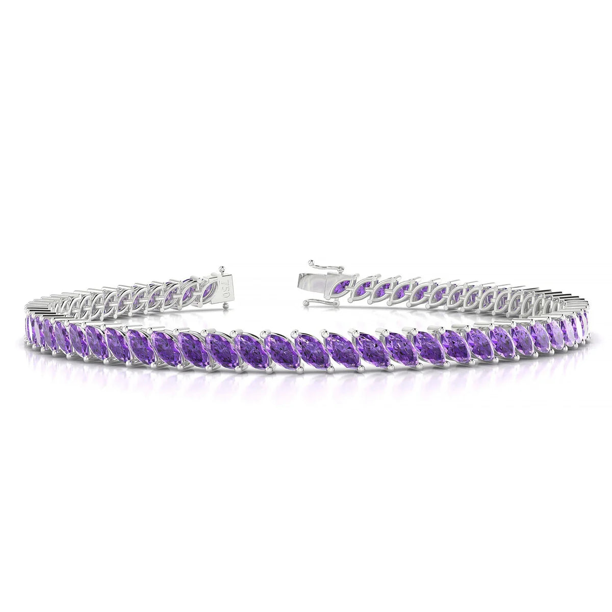 Nile | 18k White Gold 5 x 2.5 mm Marquise Natural Amethyst Tennis Bracelet