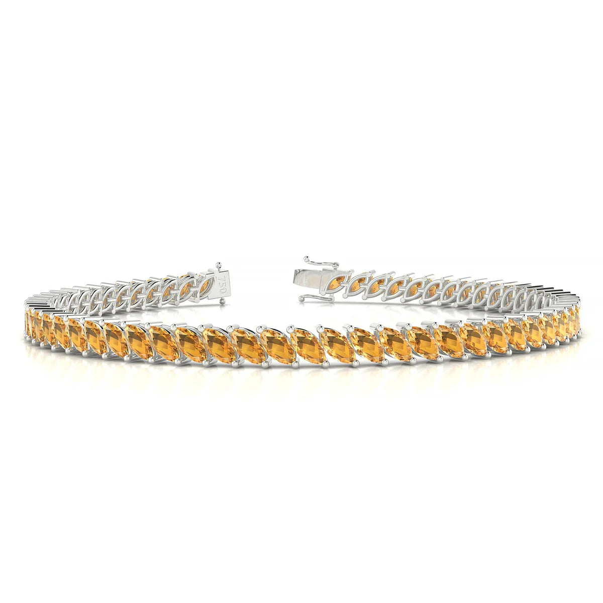 Nile | 18k White Gold 5 x 2.5 mm Marquise Natural Citrine Tennis Bracelet