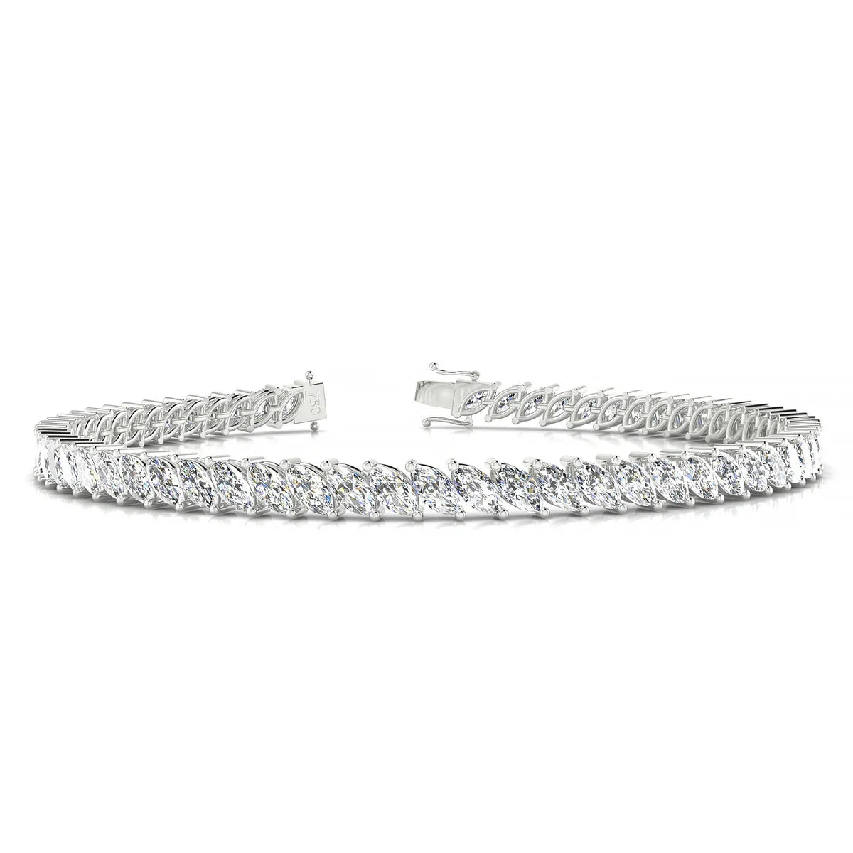 Nile | 18k White Gold 5 x 2.5 mm Marquise Natural Diamond Tennis Bracelet
