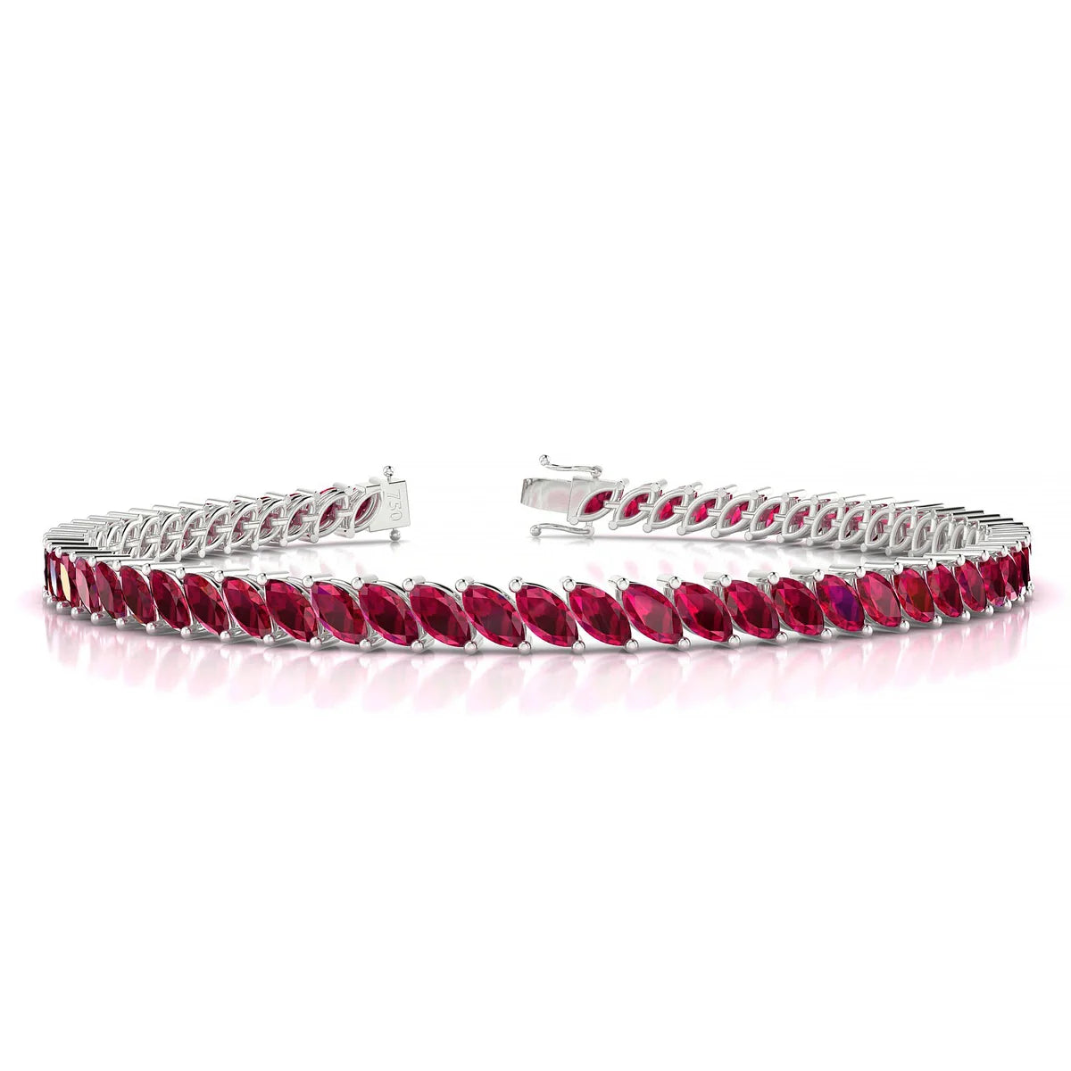 Nile | 18k White Gold 5 x 2.5 mm Marquise Natural Ruby Tennis Bracelet