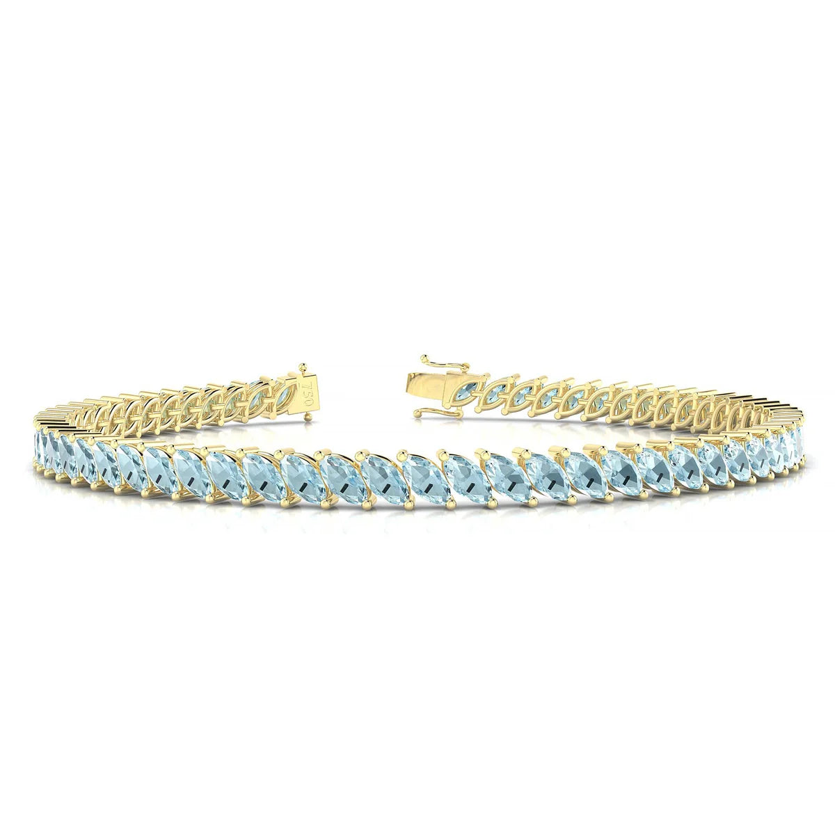Nile | 18k Yellow Gold 5 x 2.5 mm Marquise Natural Aquamarine Tennis Bracelet