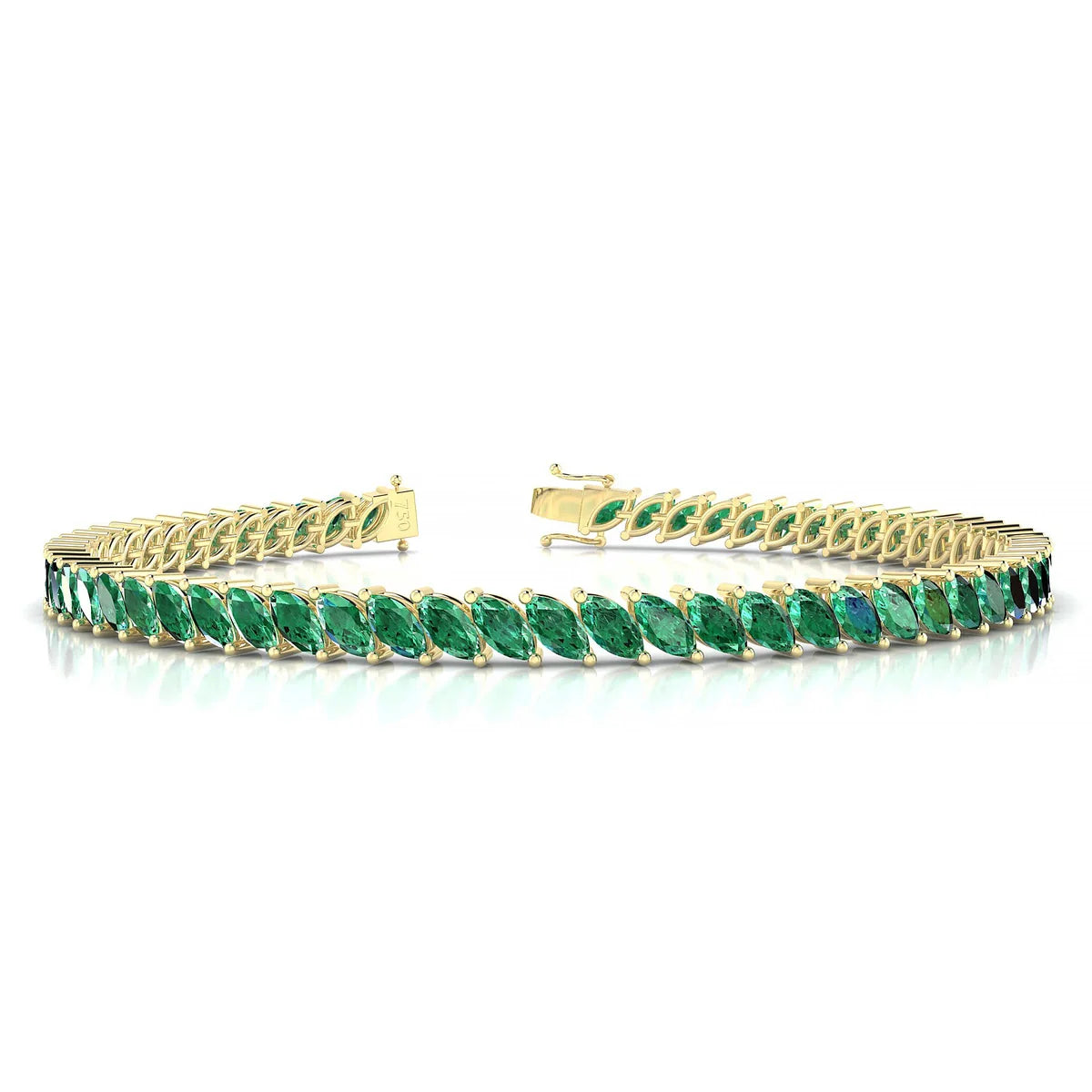 Nile | 18k Yellow Gold 5 x 2.5 mm Marquise Natural Emerald Tennis Bracelet