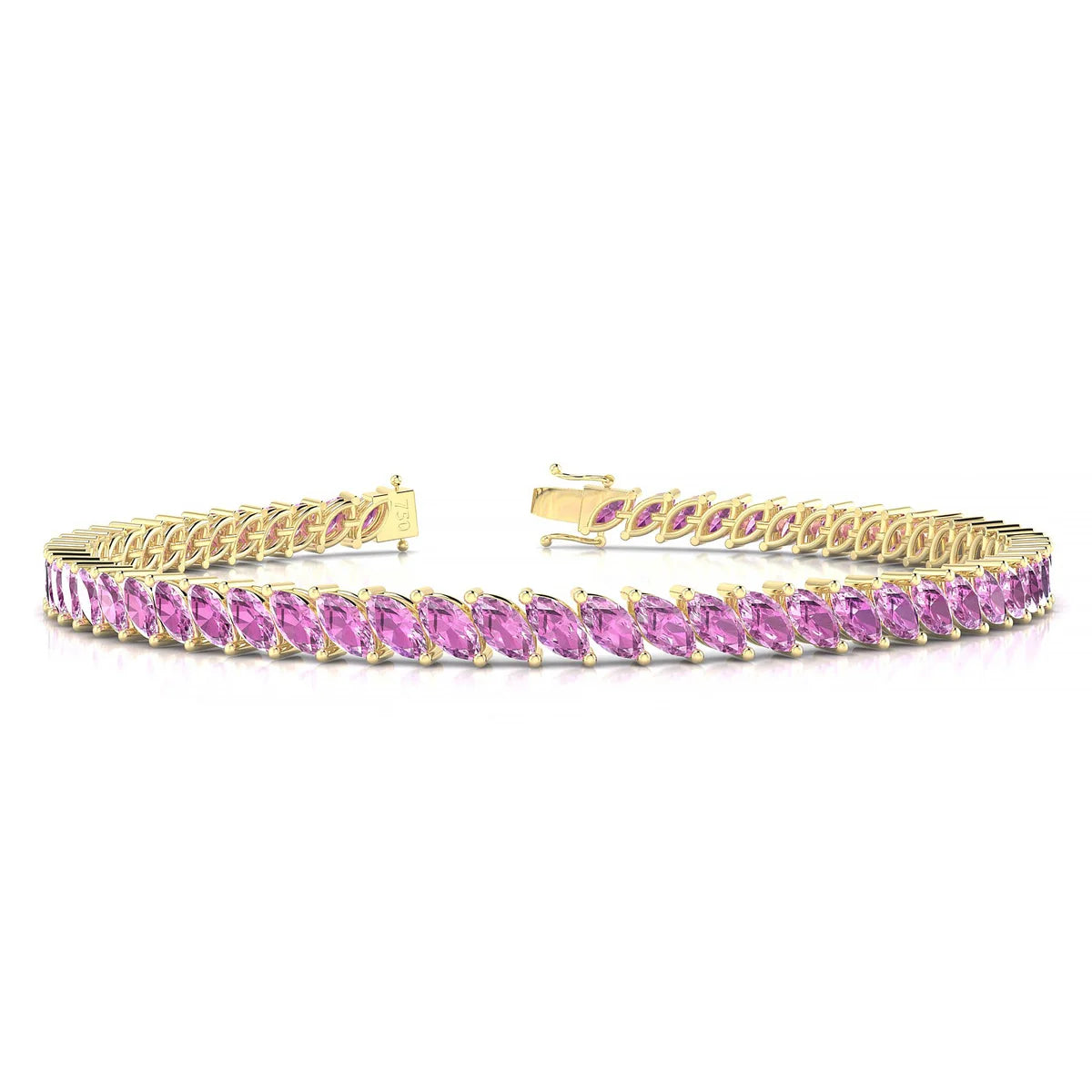 Nile | 18k Yellow Gold 5 x 2.5 mm Marquise Natural Pink Sapphire Tennis Bracelet
