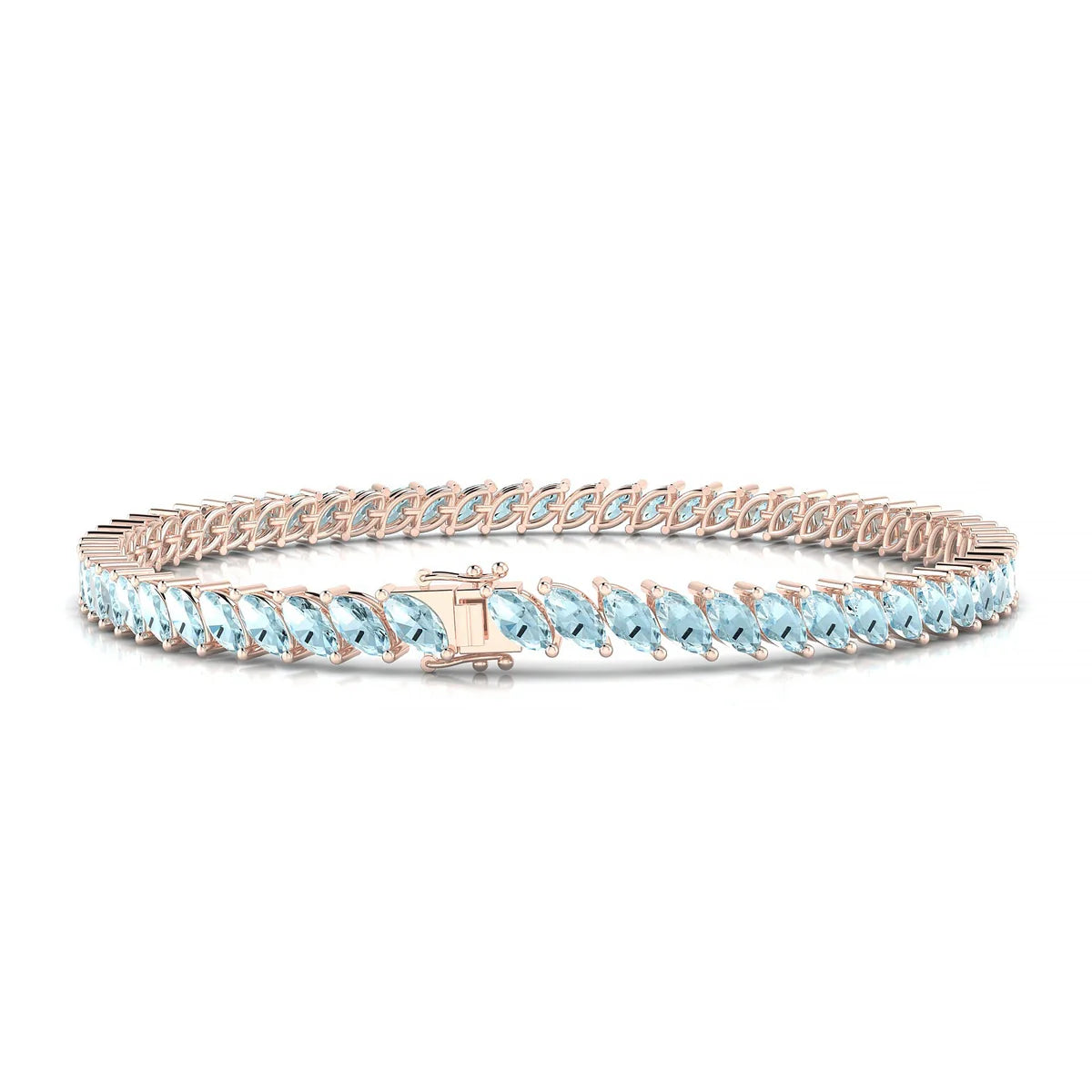 Nile | 18k Rose Gold 5 x 2.5 mm Marquise Natural Aquamarine Tennis Bracelet