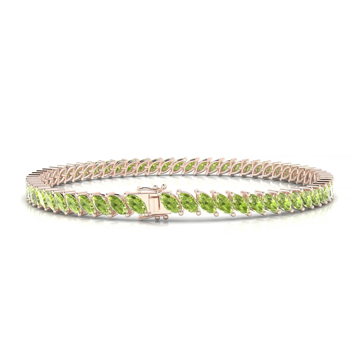 Nile | 18k Rose Gold 5 x 2.5 mm Marquise Natural Peridot Tennis Bracelet