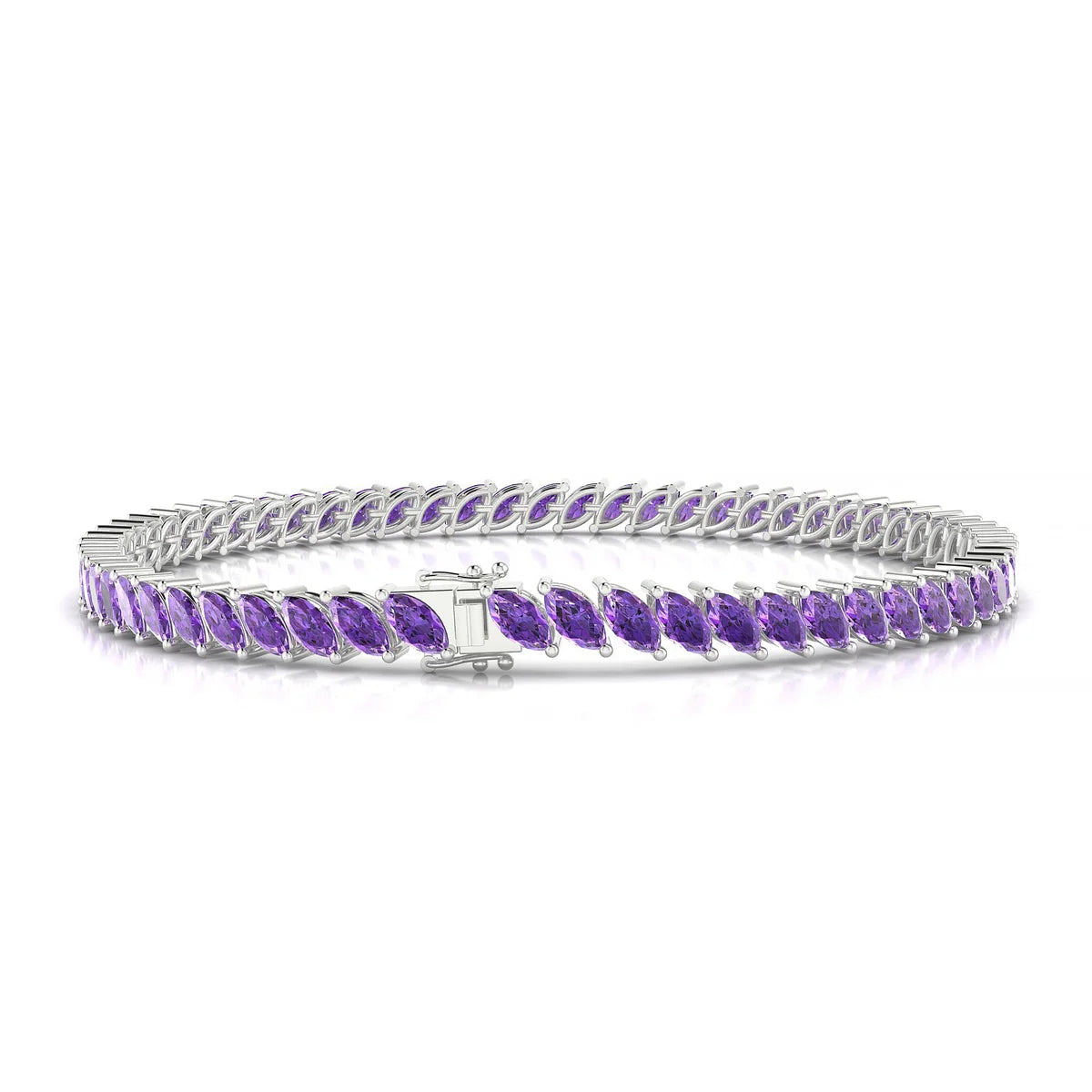 Nile | 18k White Gold 5 x 2.5 mm Marquise Natural Amethyst Tennis Bracelet