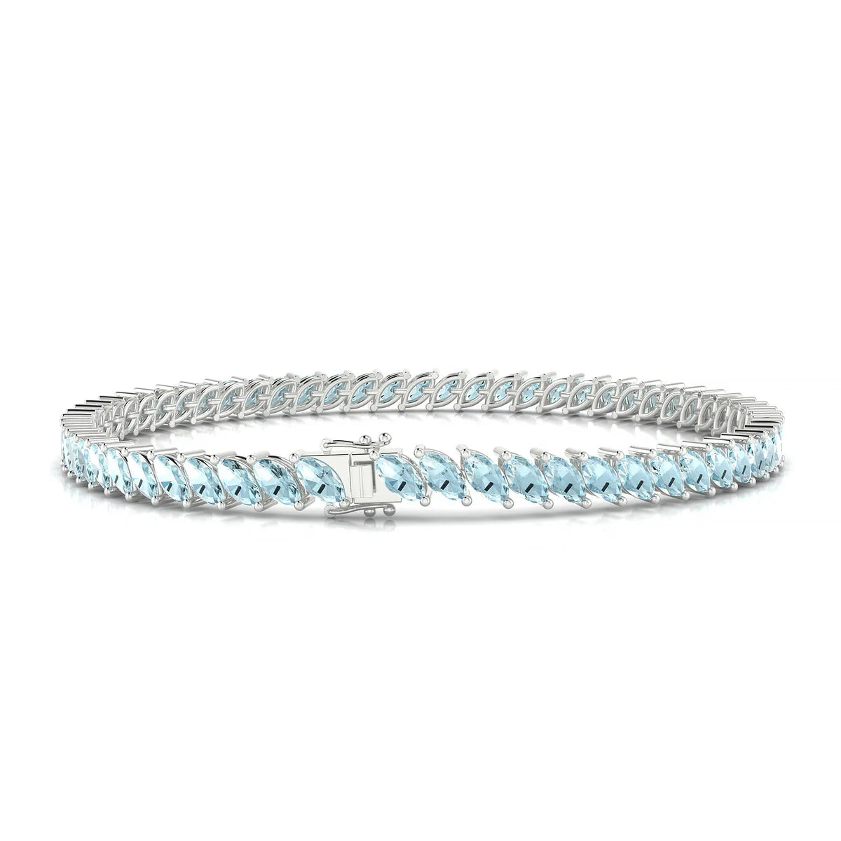 Nile | 18k White Gold 5 x 2.5 mm Marquise Natural Aquamarine Tennis Bracelet