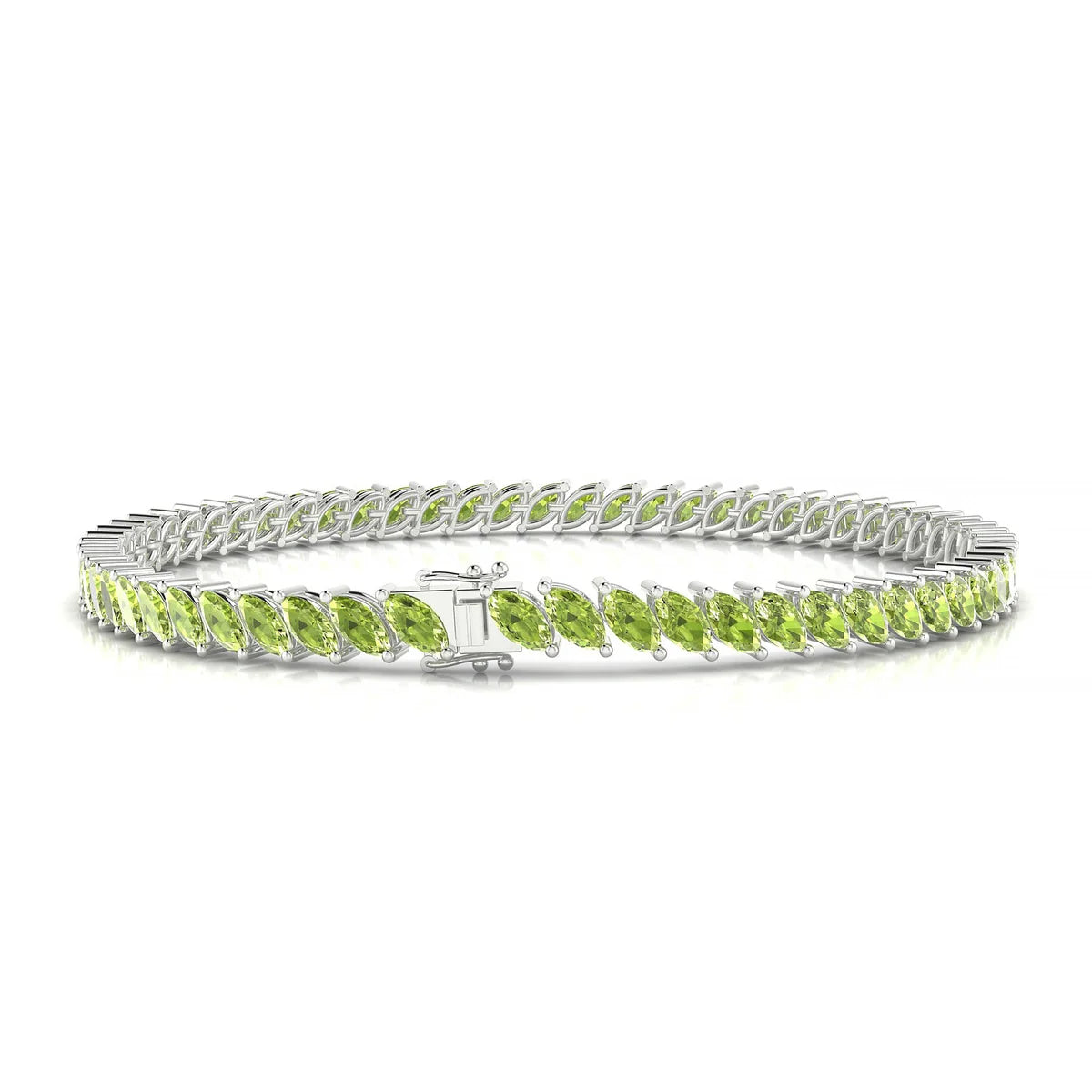 Nile | 18k White Gold 5 x 2.5 mm Marquise Natural Peridot Tennis Bracelet