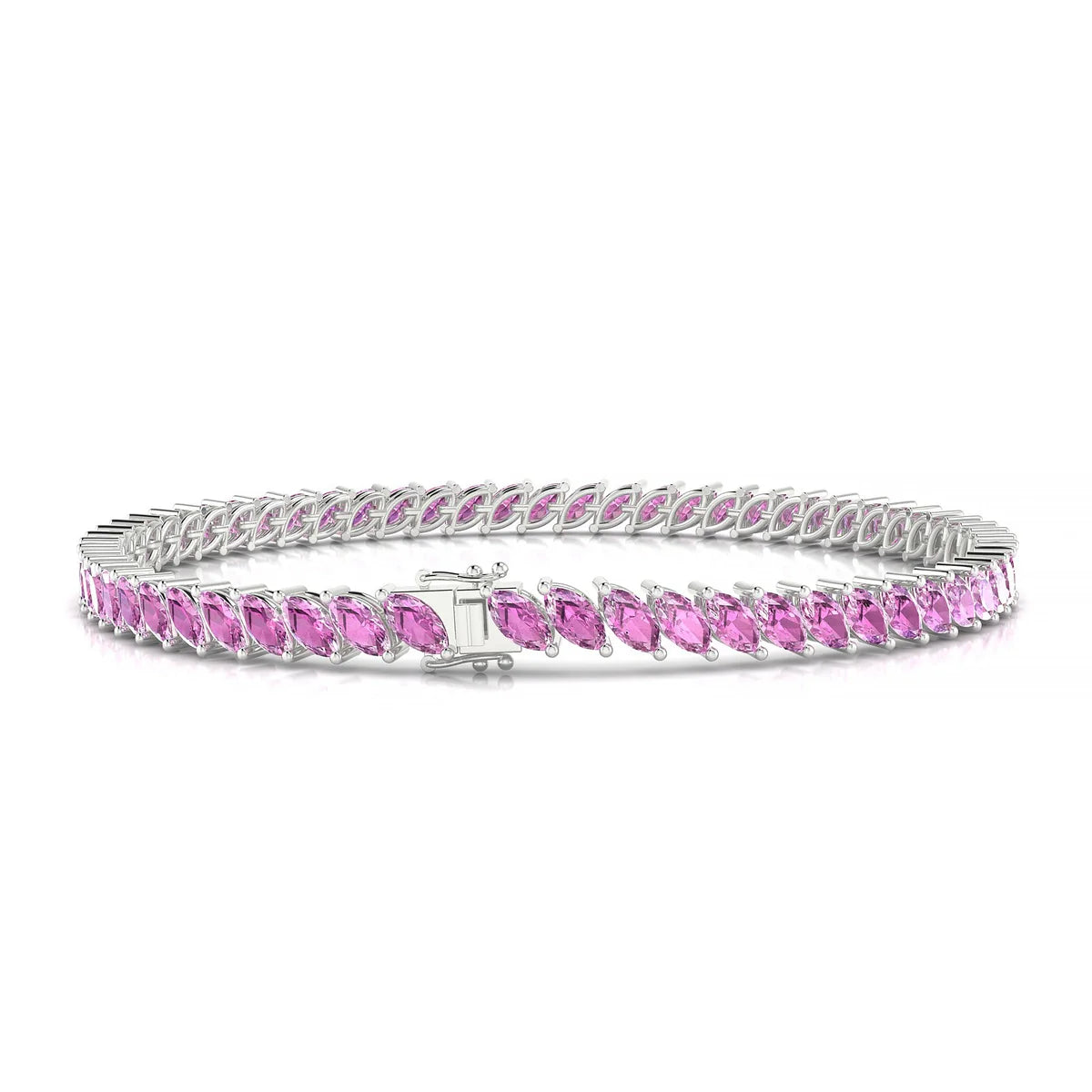 Nile | 18k White Gold 5 x 2.5 mm Marquise Natural Pink Sapphire Tennis Bracelet