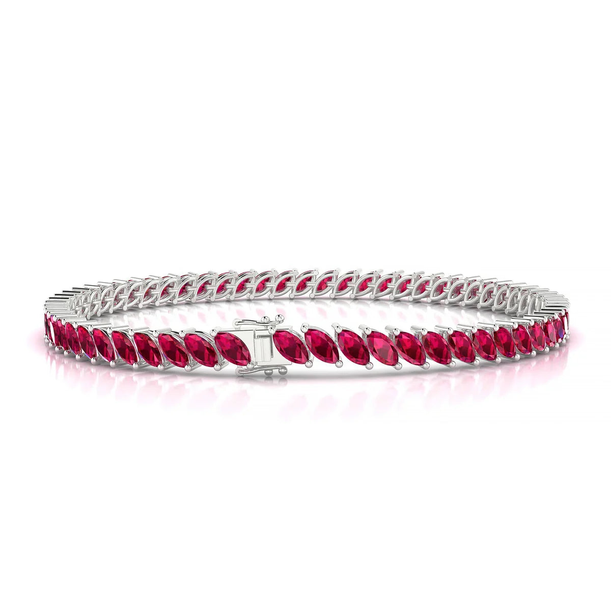 Nile | 18k White Gold 5 x 2.5 mm Marquise Natural Ruby Tennis Bracelet