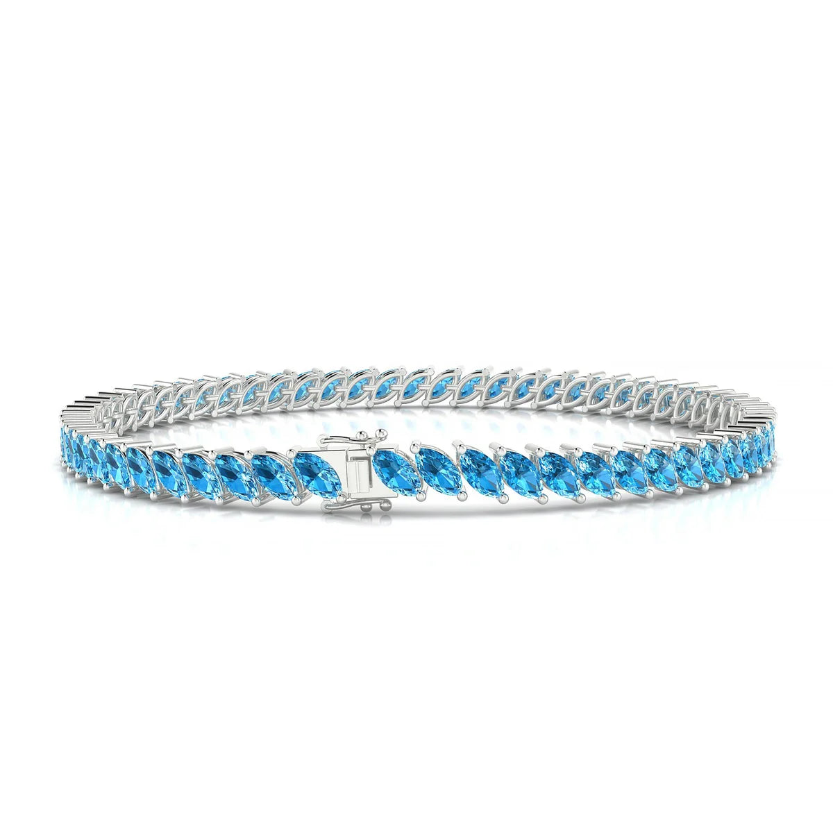 Nile | 18k White Gold 5 x 2.5 mm Marquise Natural Topaz Tennis Bracelet