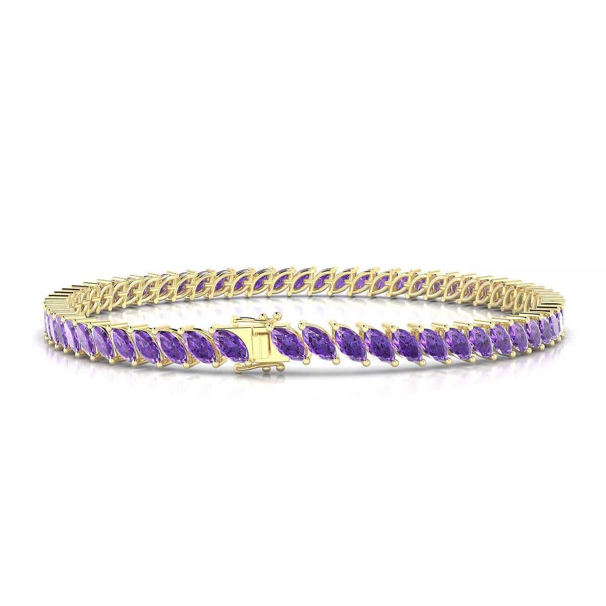 Nile | 18k Yellow Gold 5 x 2.5 mm Marquise Natural Amethyst Tennis Bracelet