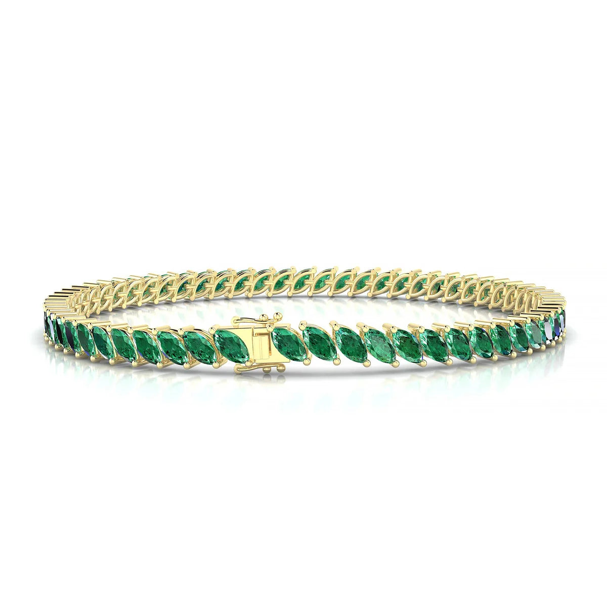 Nile | 18k Yellow Gold 5 x 2.5 mm Marquise Natural Emerald Tennis Bracelet