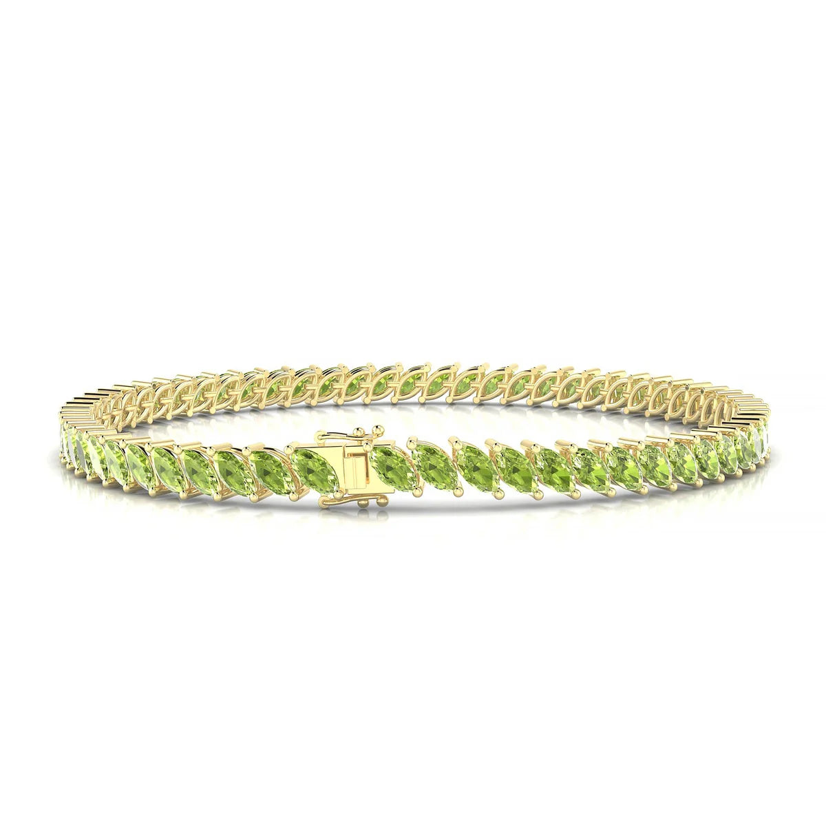 Nile | 18k Yellow Gold 5 x 2.5 mm Marquise Natural Peridot Tennis Bracelet