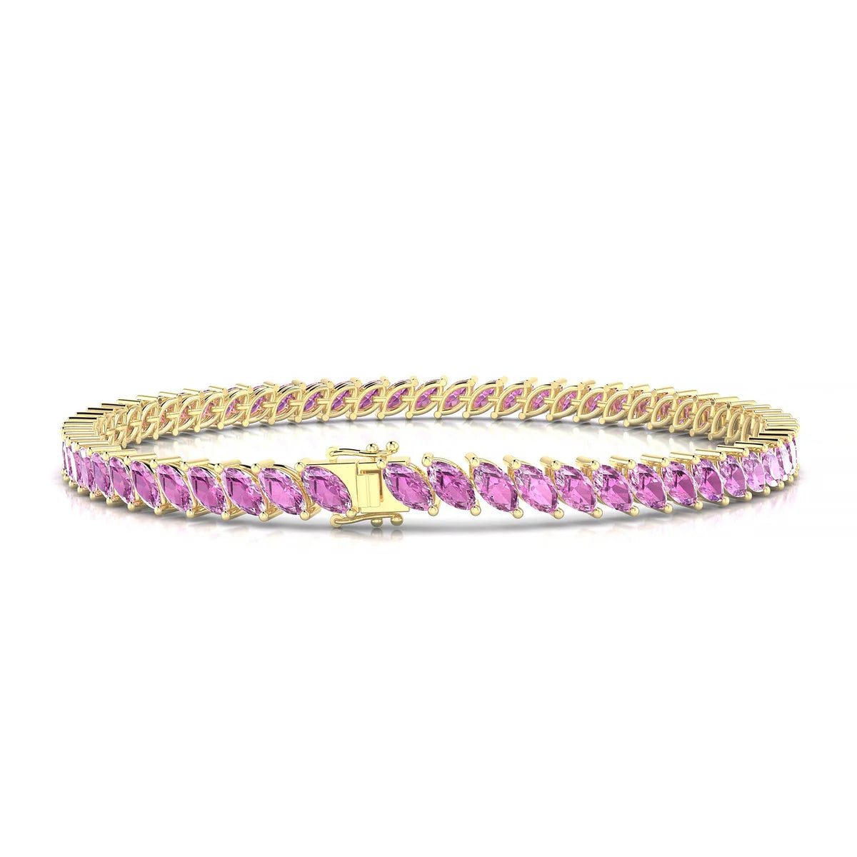 Nile | 18k Yellow Gold 5 x 2.5 mm Marquise Natural Pink Sapphire Tennis Bracelet