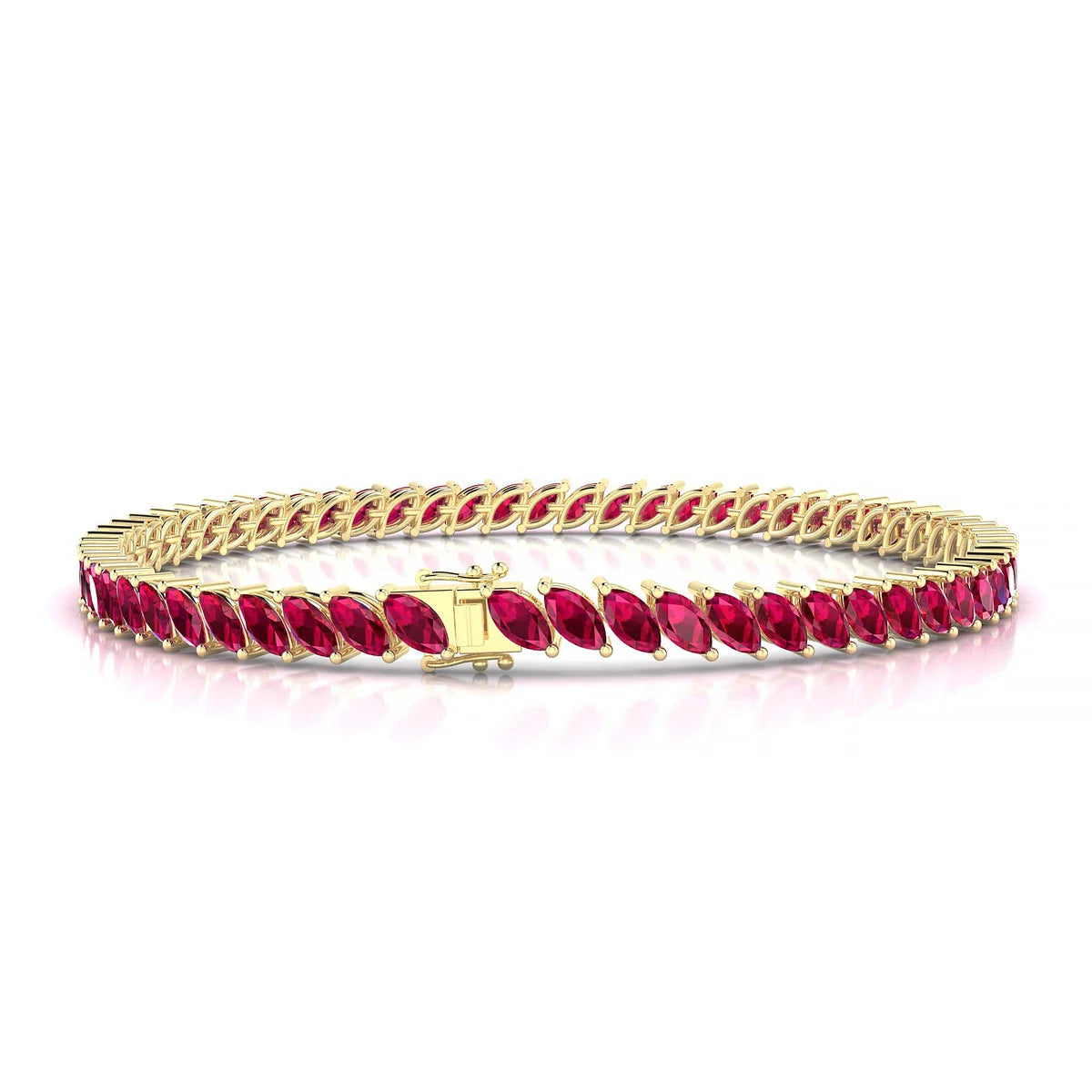 Nile | 18k Yellow Gold 5 x 2.5 mm Marquise Natural Ruby Tennis Bracelet