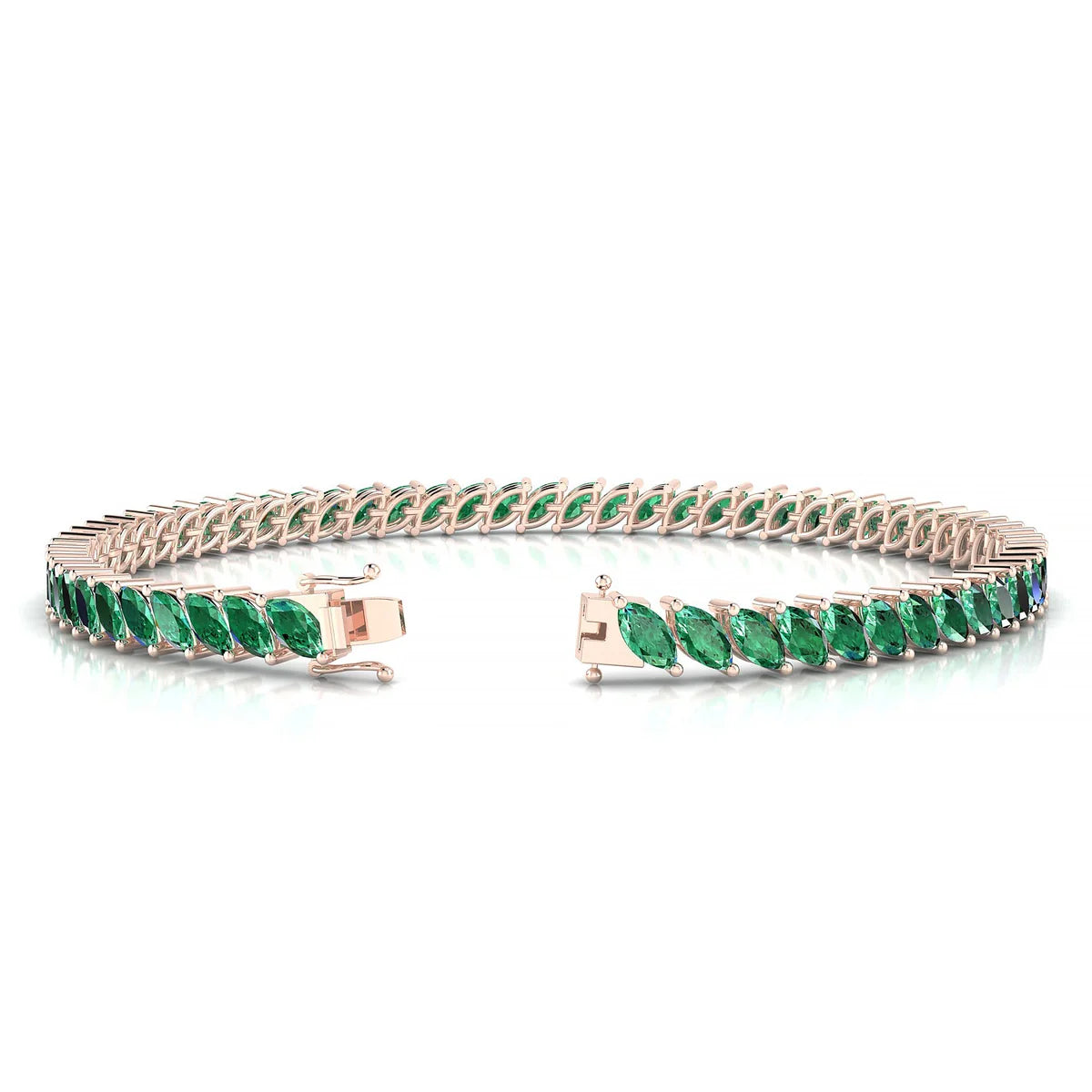 Nile | 18k Rose Gold 5 x 2.5 mm Marquise Natural Emerald Tennis Bracelet