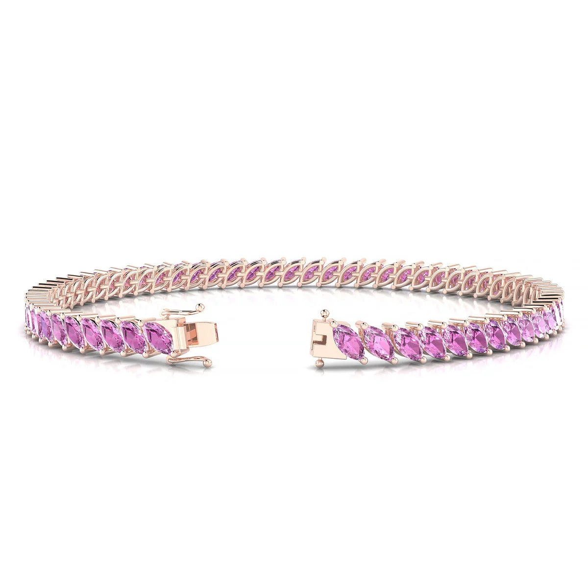 Nile | 18k Rose Gold 5 x 2.5 mm Marquise Natural Pink Sapphire Tennis Bracelet