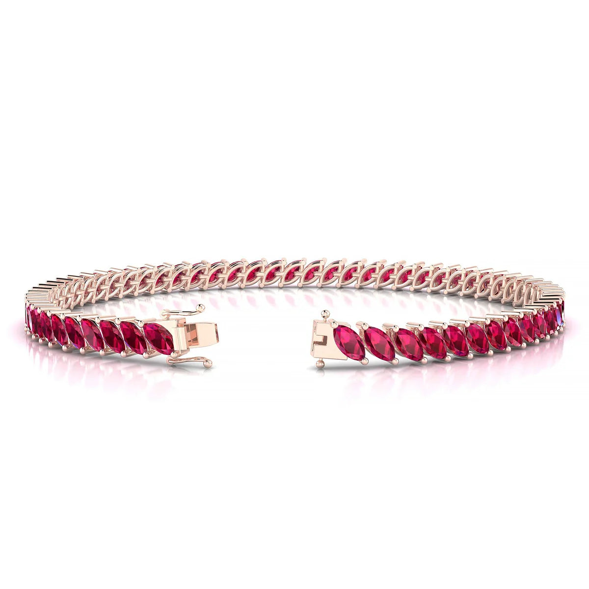 Nile | 18k Rose Gold 5 x 2.5 mm Marquise Natural Ruby Tennis Bracelet