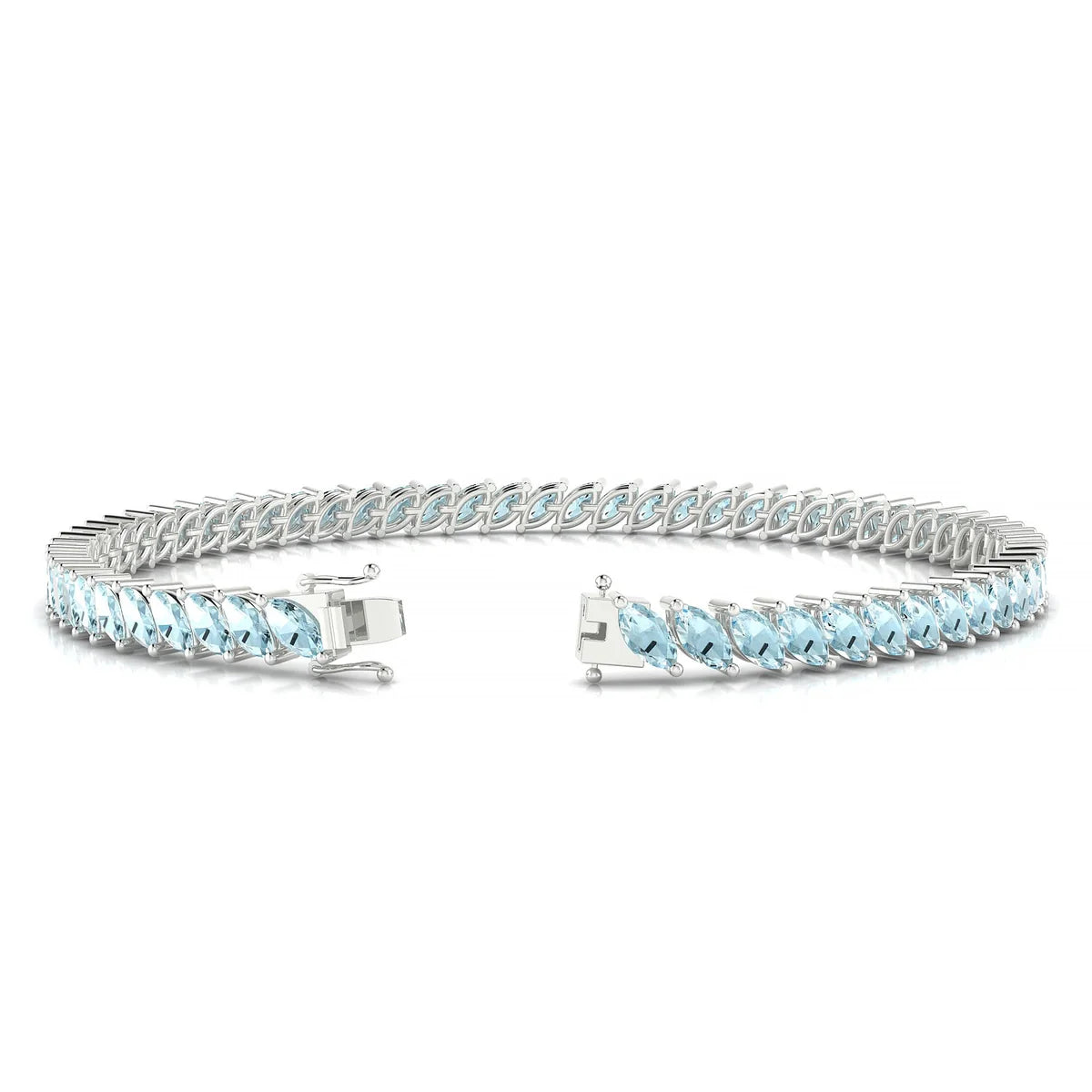 Nile | 18k White Gold 5 x 2.5 mm Marquise Natural Aquamarine Tennis Bracelet