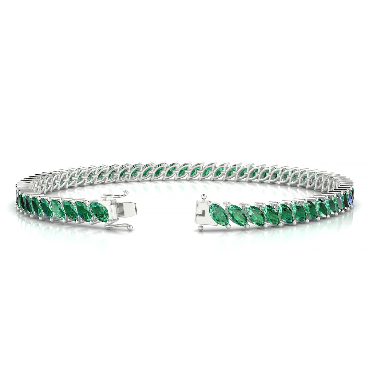 Nile | 18k White Gold 5 x 2.5 mm Marquise Natural Emerald Tennis Bracelet