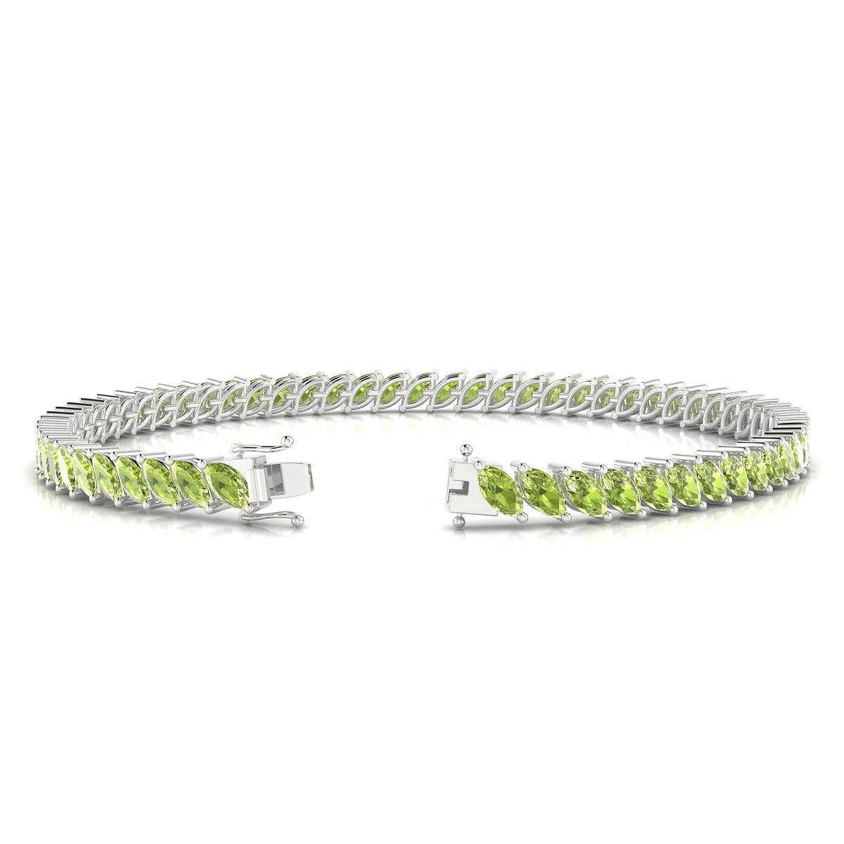 Nile | 18k White Gold 5 x 2.5 mm Marquise Natural Peridot Tennis Bracelet