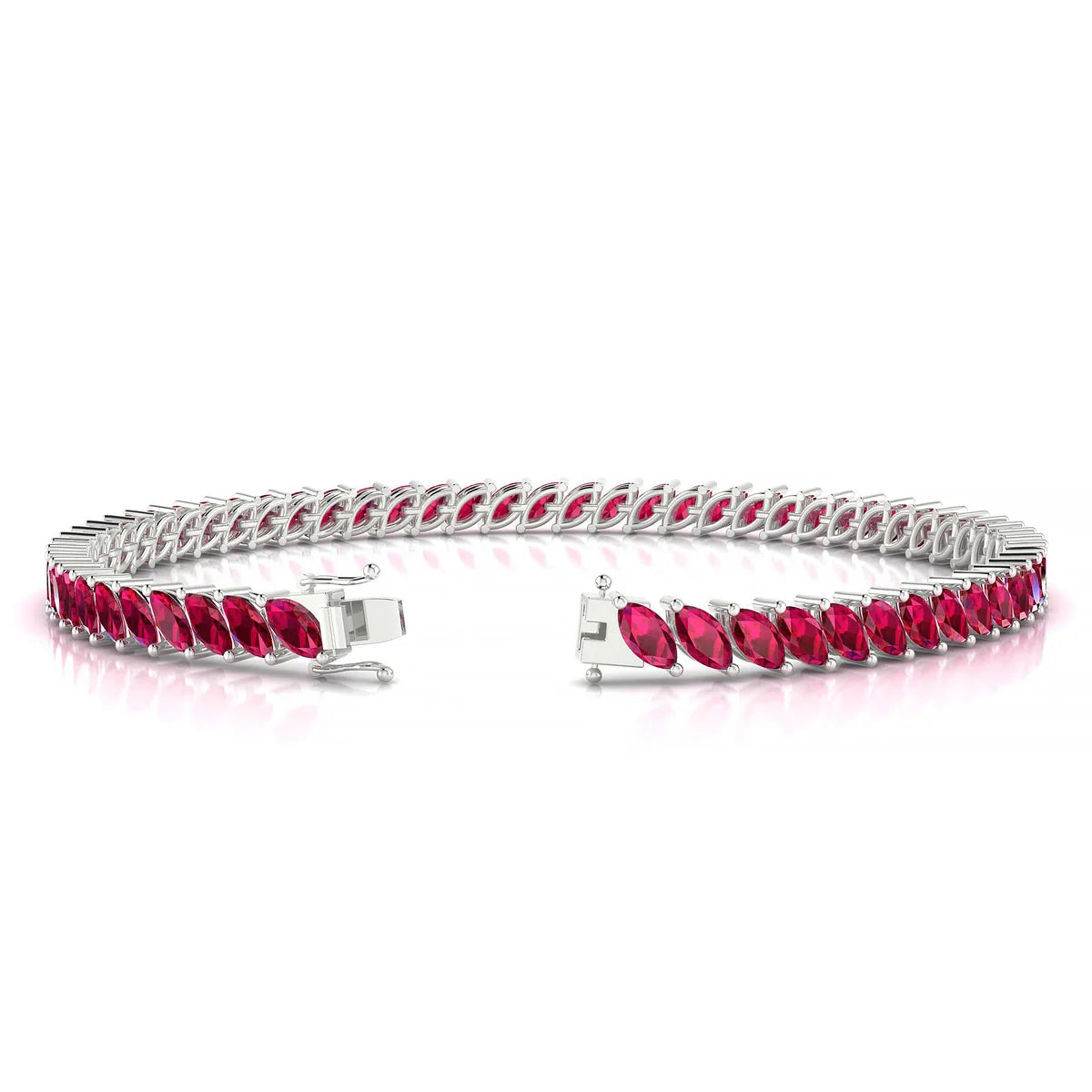 Nile | 18k White Gold 5 x 2.5 mm Marquise Natural Ruby Tennis Bracelet