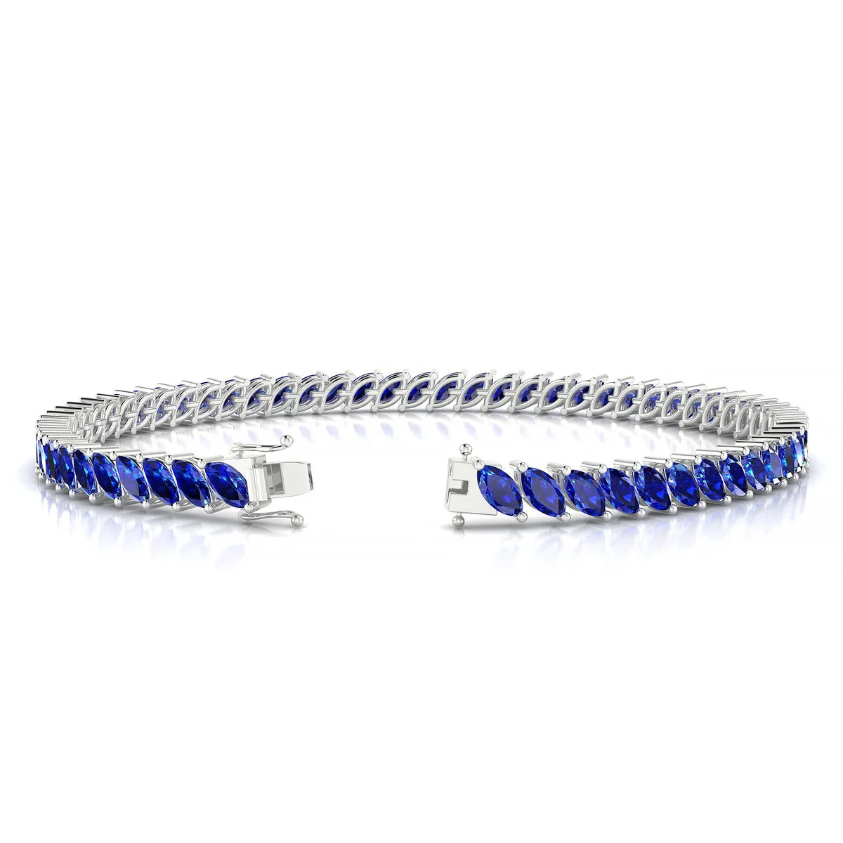 Nile | 18k White Gold 5 x 2.5 mm Marquise Natural Sapphire Tennis Bracelet