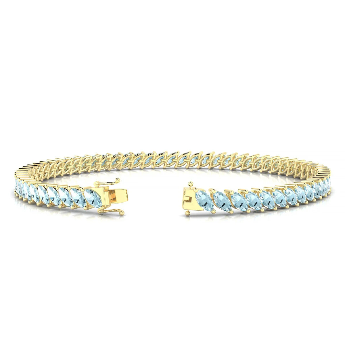 Nile | 18k Yellow Gold 5 x 2.5 mm Marquise Natural Aquamarine Tennis Bracelet