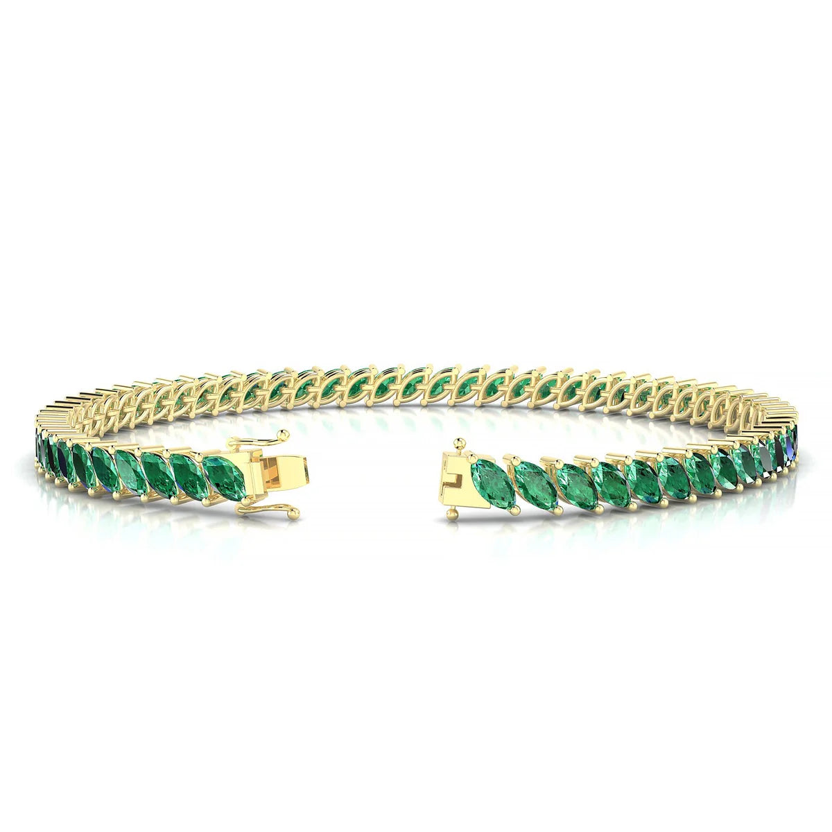 Nile | 18k Yellow Gold 5 x 2.5 mm Marquise Natural Emerald Tennis Bracelet