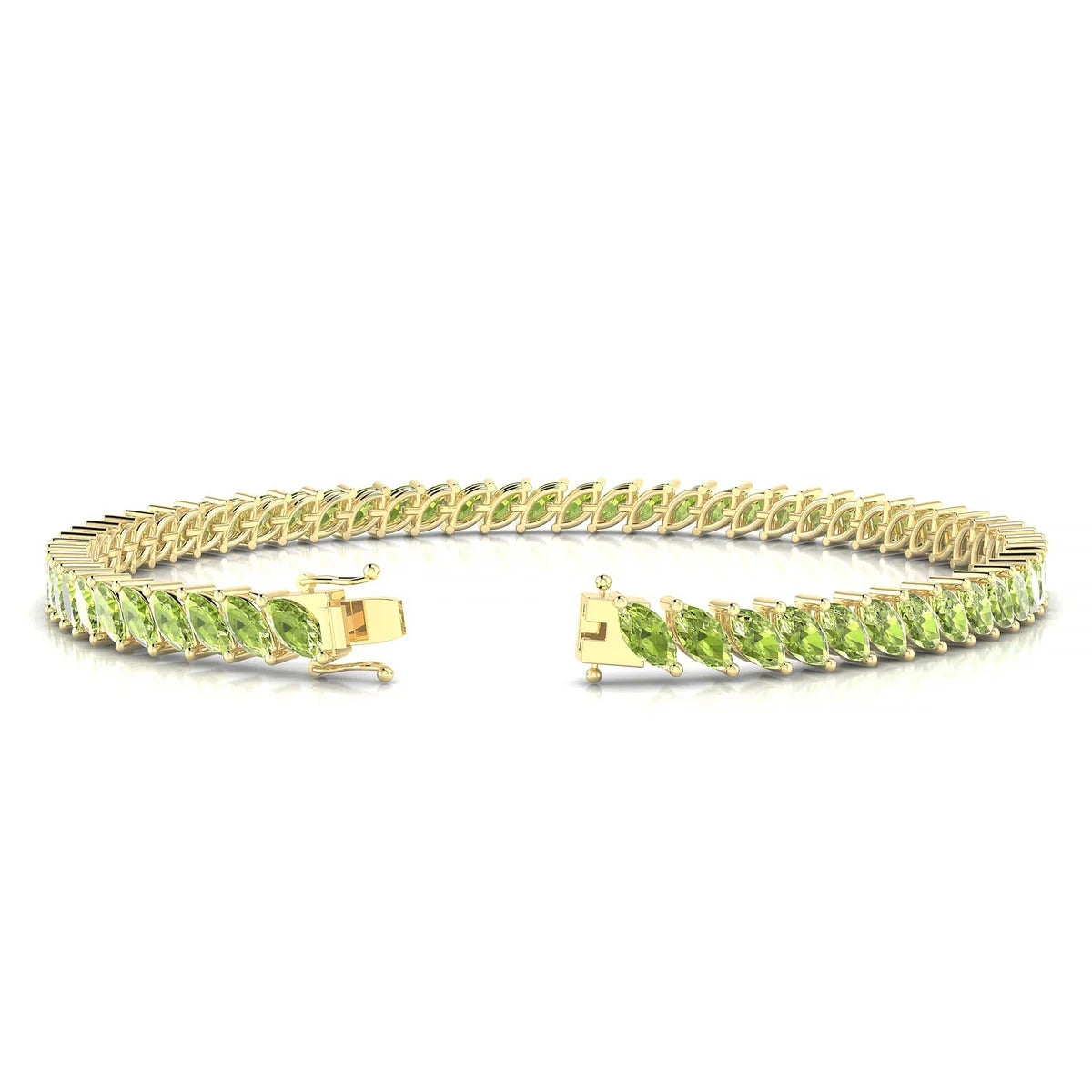 Nile | 18k Yellow Gold 5 x 2.5 mm Marquise Natural Peridot Tennis Bracelet