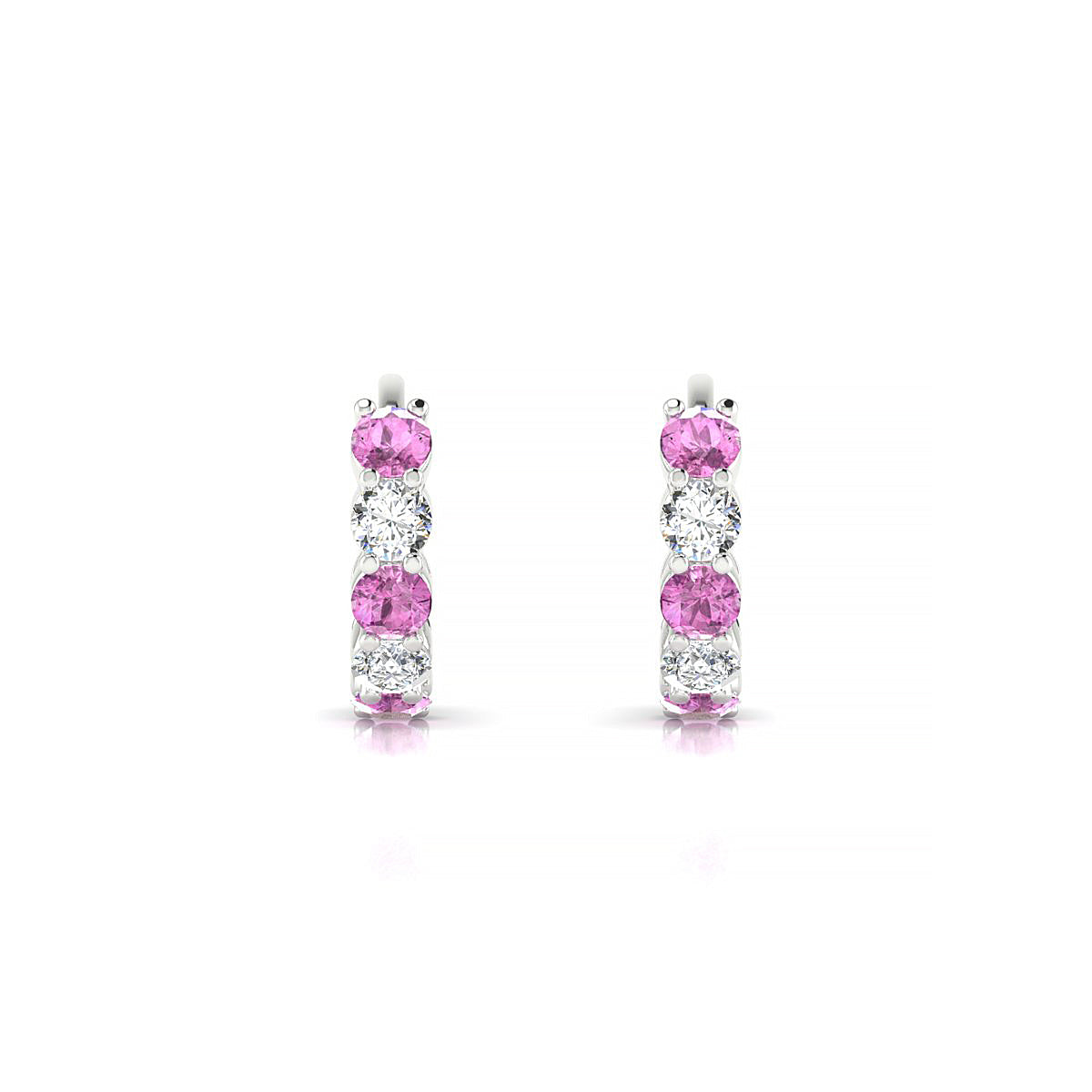 Nova | 18k White Gold 2.5 mm Round Pink Sapphire Hoop Earrings