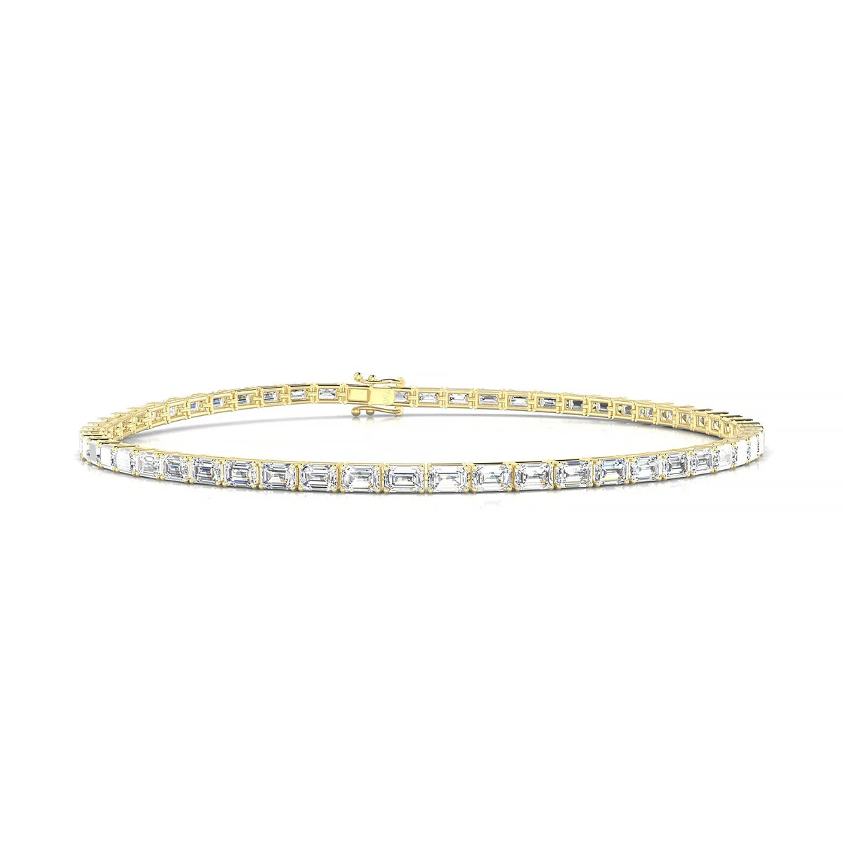Ozu | 18k Yellow Gold 3 x 2 mm Emerald Natural Diamond Tennis Bracelet