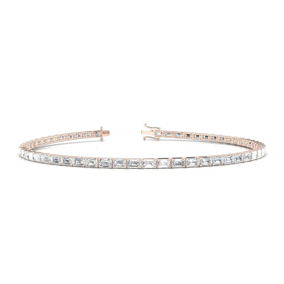 Ozu | 18k Rose Gold 3 x 2 mm Emerald Natural Diamond Tennis Bracelet
