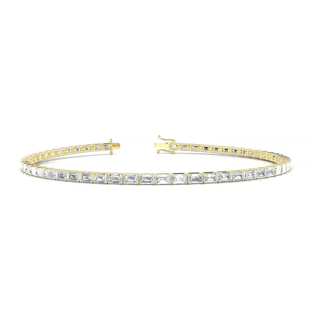 Ozu | 18k Yellow Gold 3 x 2 mm Emerald Natural Diamond Tennis Bracelet