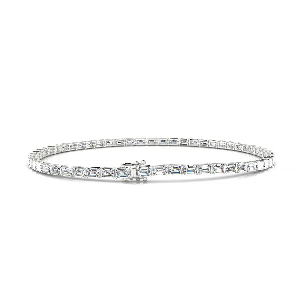 Ozu | 18k White Gold 3 x 2 mm Emerald Natural Diamond Tennis Bracelet