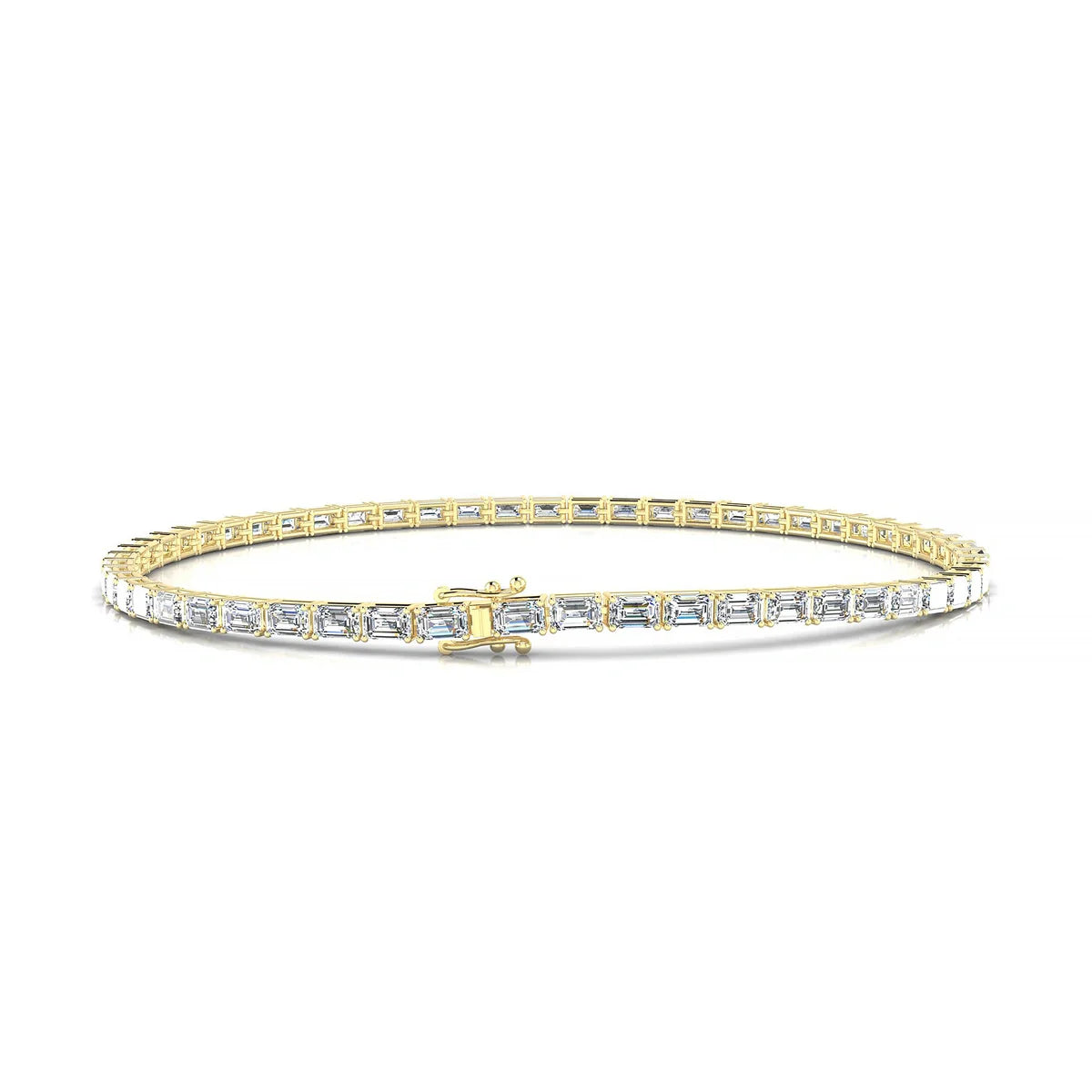 Ozu | 18k Yellow Gold 3 x 2 mm Emerald Natural Diamond Tennis Bracelet