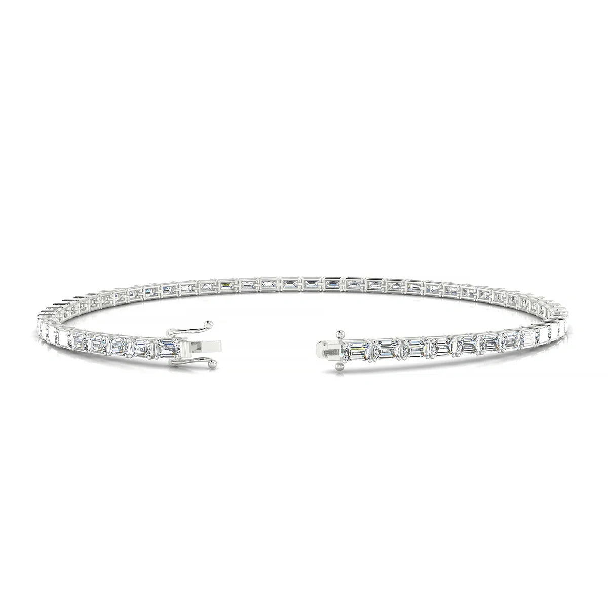 Ozu | 18k White Gold 3 x 2 mm Emerald Natural Diamond Tennis Bracelet